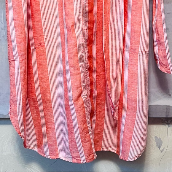 EDDIE BAUER Striped Sleeveless LINEN Blend Dress Tie Waist Orange White Womens L - Picture 4 of 16